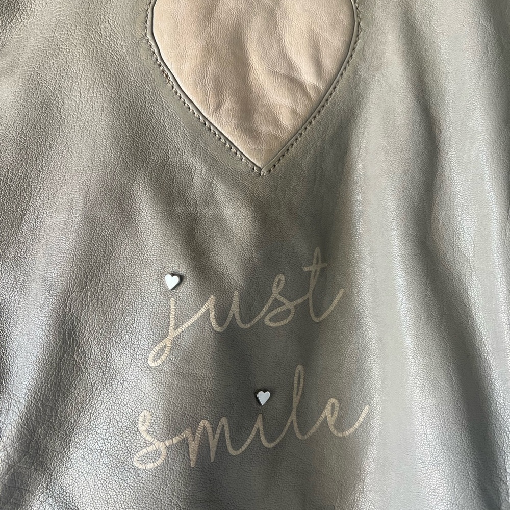 Mauritius Women's Leather Jacket - Beige with Just smile & studded hearts - Picture 8 of 13